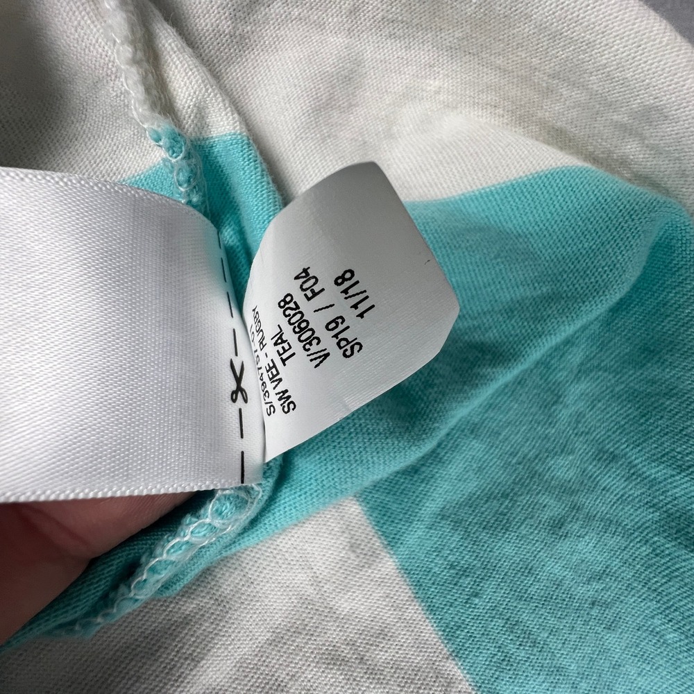 Old Navy V-Neck T-Shirt Mens XL Teal White Striped Soft-Washed Rugby Casual Tee - Picture 8 of 10
